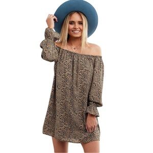 Buckle Leopard Print Off-Shoulder Dress